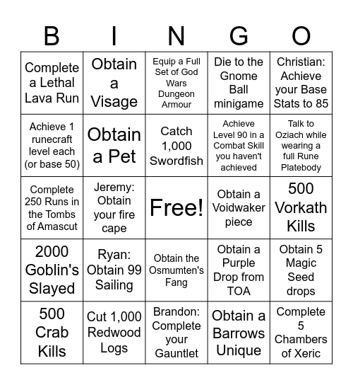 Thicc Daddies OSRS Bingo Card Bingo Card