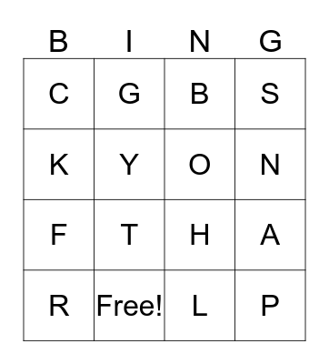 ALPHABET Bingo Card