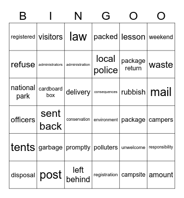 Litterbugs Bingo Card