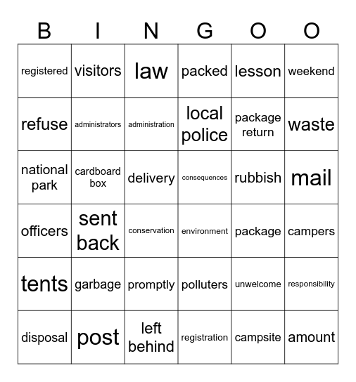 Litterbugs Bingo Card