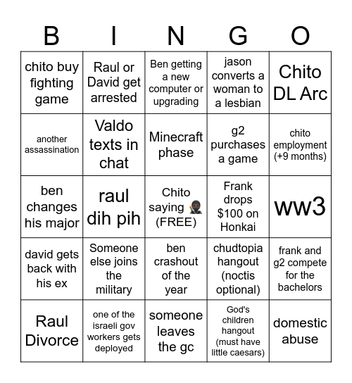 2026 bingo chudtopia edition Bingo Card