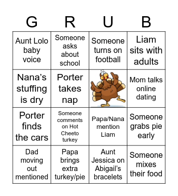 Thanksgiving Dinner Bingo Card