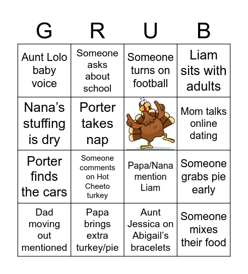 Thanksgiving Dinner Bingo Card