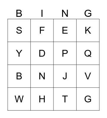 ALPHABET Bingo Card
