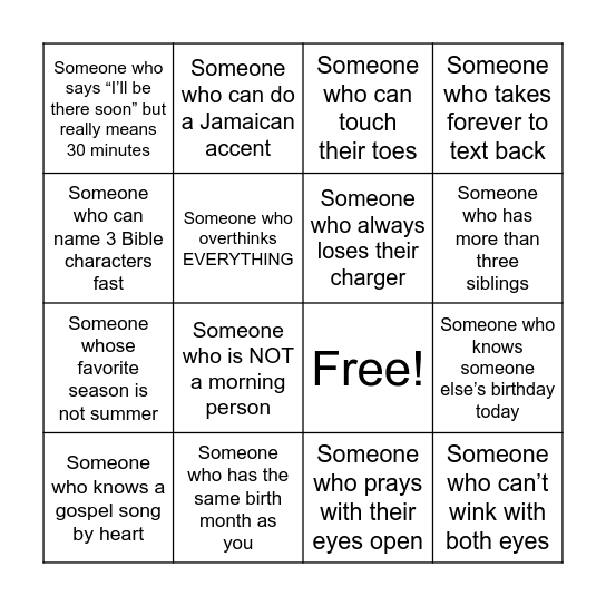 People Bingo Card