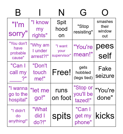 COPS Bingo Card