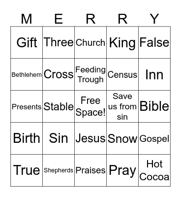 Children's Worship Bingo Card