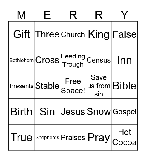 Children's Worship Bingo Card