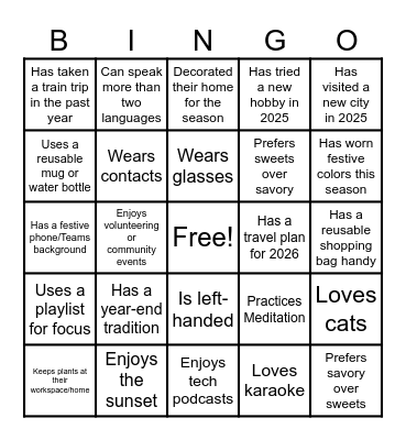 Get to Know You Bingo Card