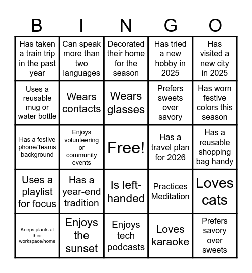 Get to Know You Bingo Card