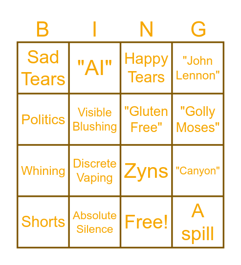 Thanksgiving Roast Bingo Card