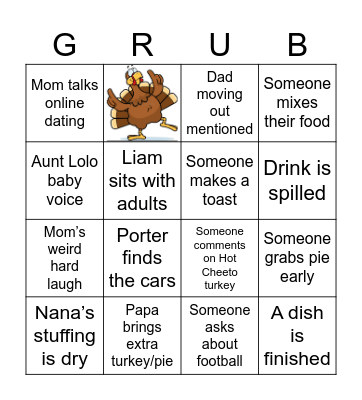 Thanksgiving Dinner Bingo Card