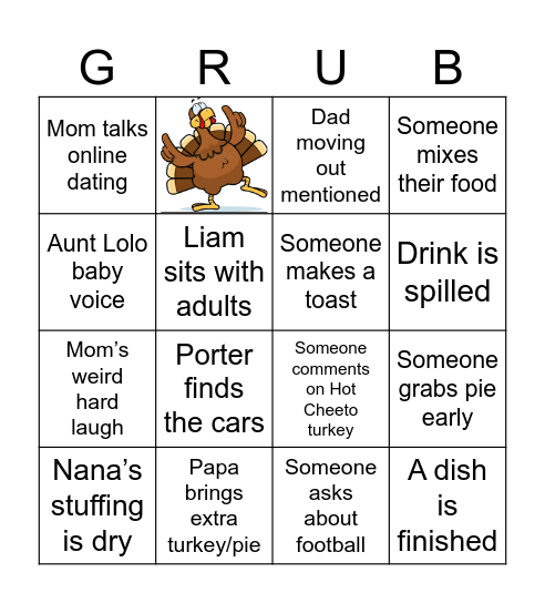 Thanksgiving Dinner Bingo Card