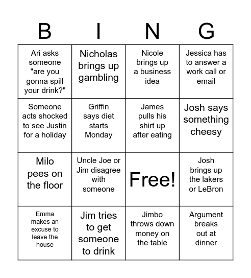 Thanksgiving Bingo Card