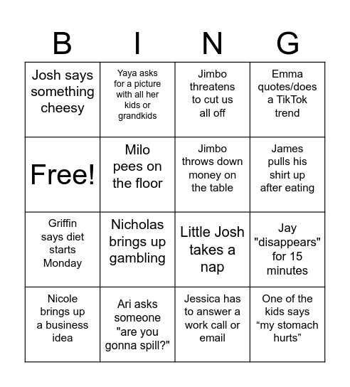 Thanksgiving Bingo Card
