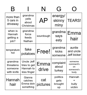 Thanksgiving Part 1 Bingo Card