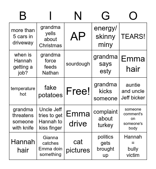 Thanksgiving Part 1 Bingo Card