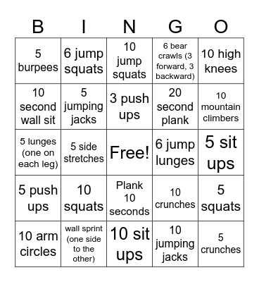 FITNESS BINGO Card