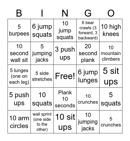 FITNESS BINGO Card