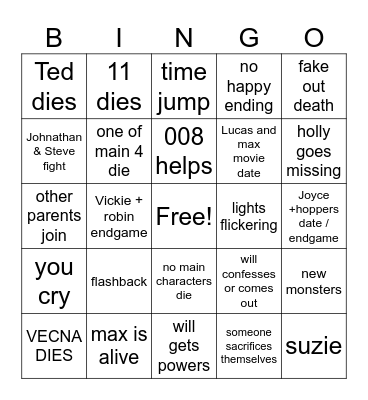 Stranger Things 5 Bingo Card