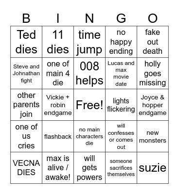 Stranger Things 5 Bingo Card
