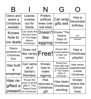 People Bingo - Holiday Edition Bingo Card