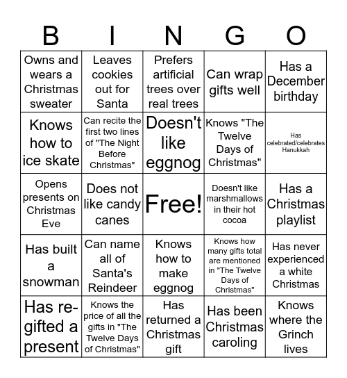 People Bingo - Holiday Edition Bingo Card