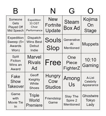 Game Awards bingo card Bingo Card