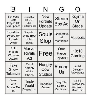 Game Awards bingo card Bingo Card