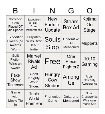 Game Awards bingo card Bingo Card