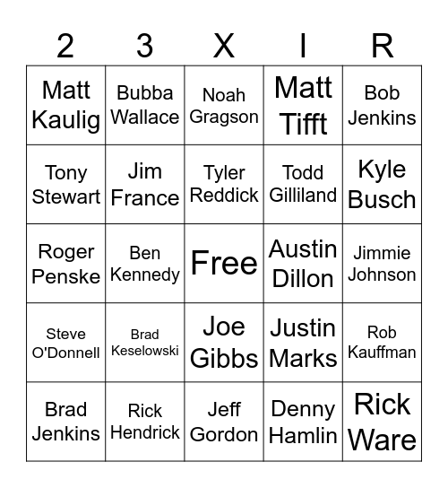 NASCAR Antitrust Trial Bingo Card