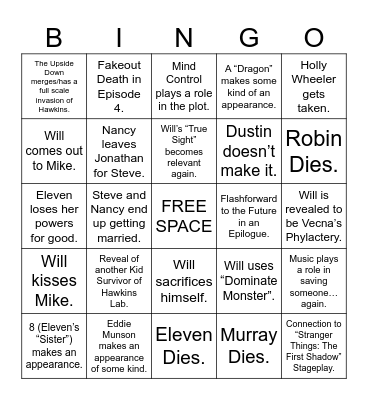 Stranger Things Season 5 Bingo Card