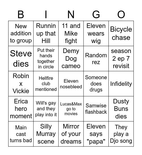 Stranger Tings Innit Bingo Card