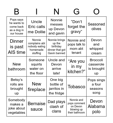 Thanksgiving Bingo Card