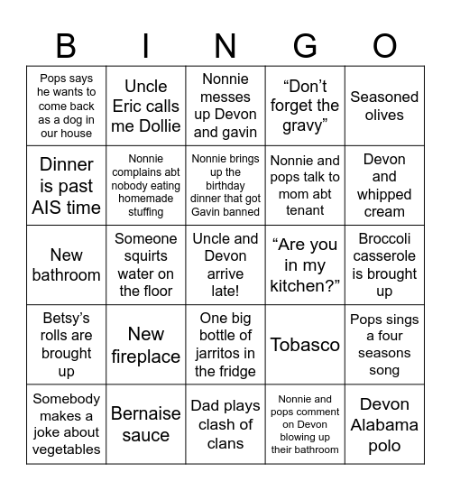 Thanksgiving Bingo Card