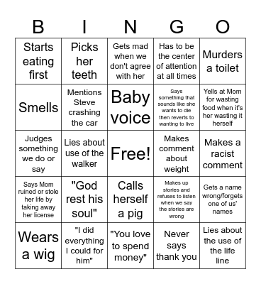 Grandma Bingo Card