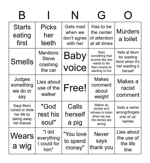 Grandma Bingo Card