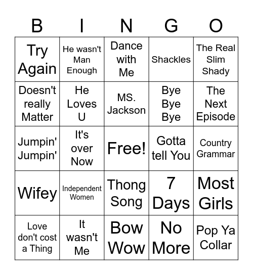 2000's R&B game 1 Bingo Card