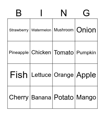 Food Bingo Card