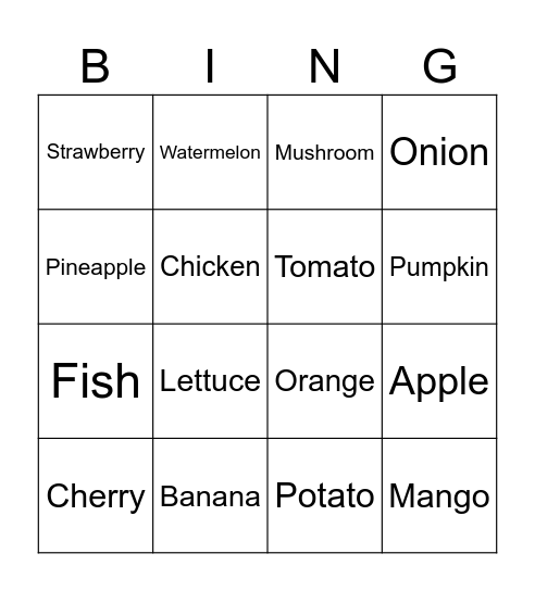 Food Bingo Card