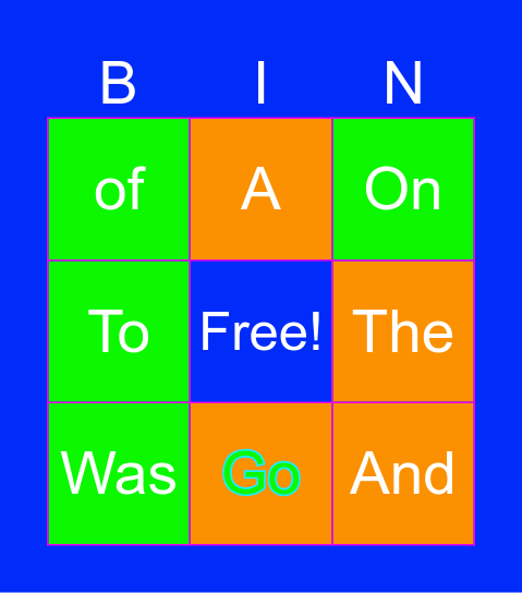 Sight words Bingo Card