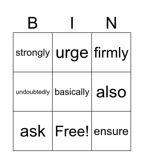 Persuasive Words Bingo Card