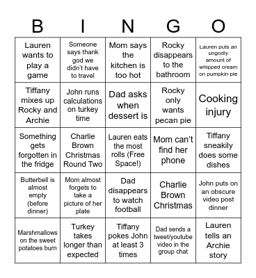 Mason Thanksgiving Bingo Card