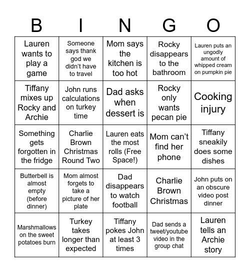Mason Thanksgiving Bingo Card