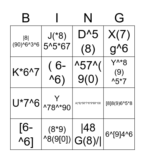 Math Inproperties & Inasolute Value Bingo Card