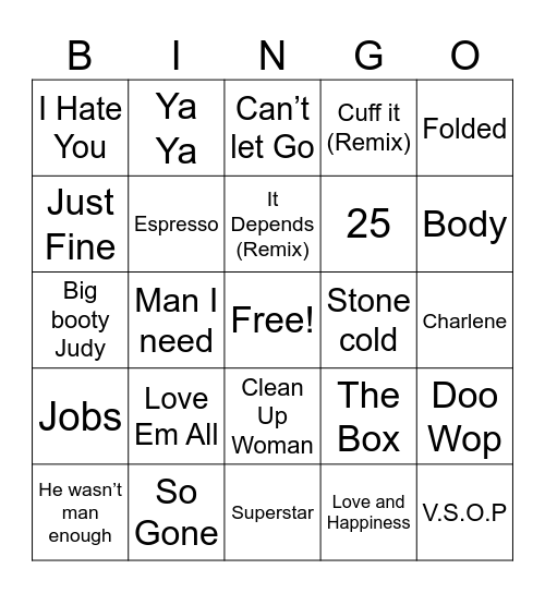 MUSIC BINGO Card
