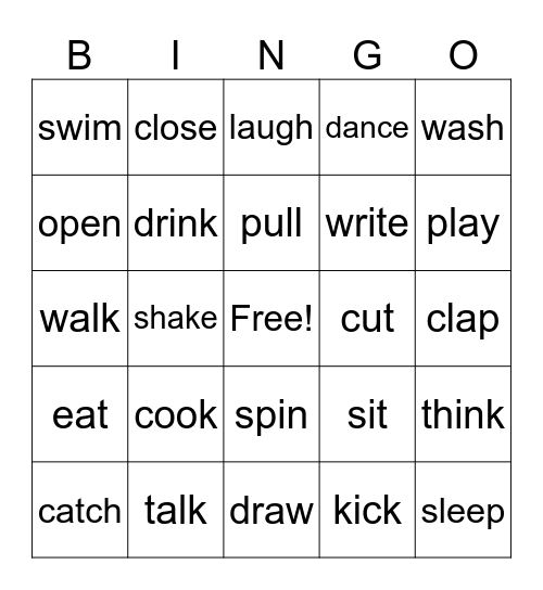 VERBS Bingo Card