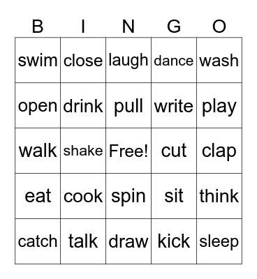 VERBS Bingo Card
