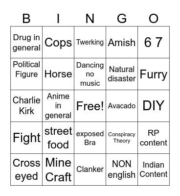 Youtube Bingo Card