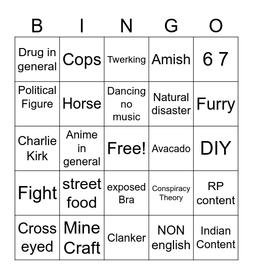 Youtube Bingo Card